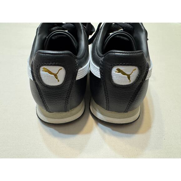 Puma Roma Women’s 7 Black White Gold Logo Leather Sneakers Excellent - Picture 3 of 7